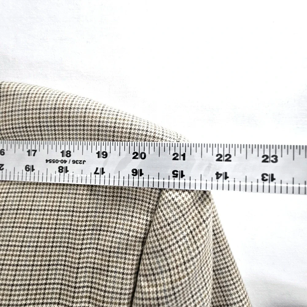 Alan Flusser Mens Silk Worsted Wool Houndstooth Sport Coat Blazer 46R Tan Brown
